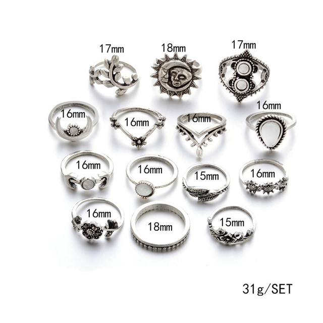 Zestaw 14 sztuk czeskich pierścieni vintage srebrny księżyc liść kwiatu - Wianko - 10