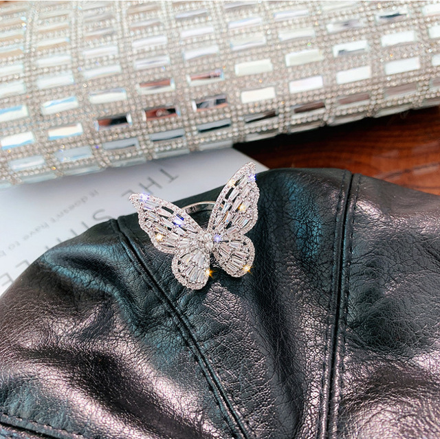 Pierścionek kształt motyla AAA z cyrkoniami, posrebrzany, otwarty, moda Glamour, prezent na urodziny dla dziewczyny - Wianko - 2