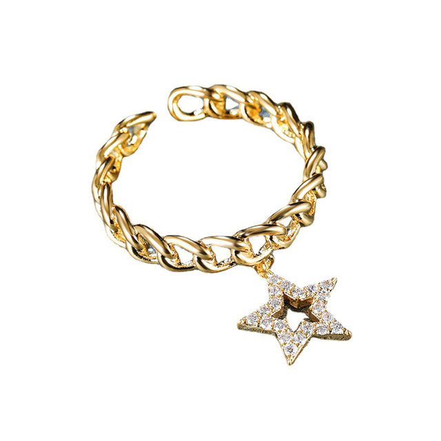 Prosta biżuteria - łańcuszek pierścionek z gwiazdą - 3 kolory, regulowane, otwarte - dla kobiet - Wianko - 8
