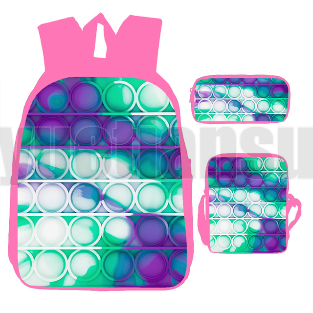 [Wysokiej jakości] Plecak Anime 3D Print z kolorowym tęczowym wzorem Bubble dla nastolatek z laptopem (różowy) - Wianko - 11