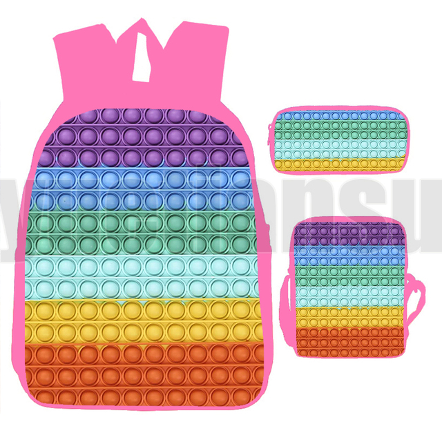 [Wysokiej jakości] Plecak Anime 3D Print z kolorowym tęczowym wzorem Bubble dla nastolatek z laptopem (różowy) - Wianko - 5