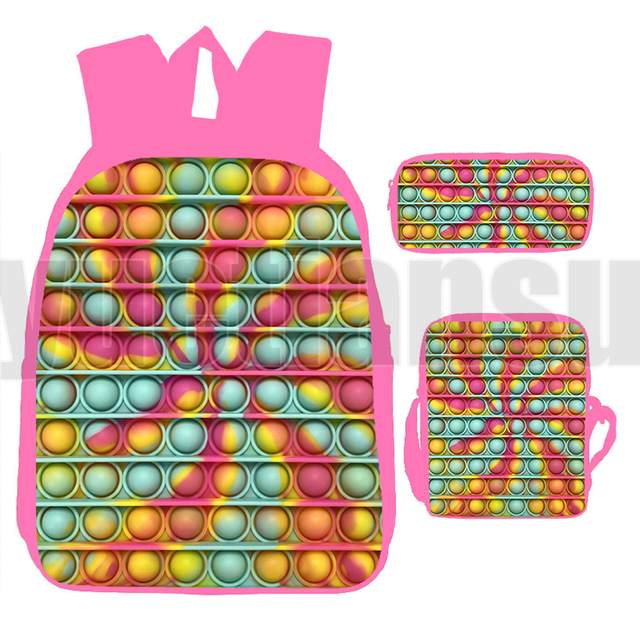 [Wysokiej jakości] Plecak Anime 3D Print z kolorowym tęczowym wzorem Bubble dla nastolatek z laptopem (różowy) - Wianko - 9