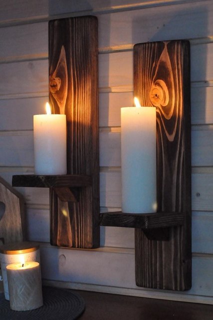 Stały drewniany świecznik brązowy - zestaw 2 sztuki - Wianko - 1