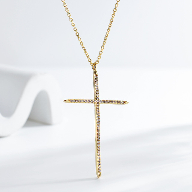 Srebrno-złoty naszyjnik z dużym krzyżem - elegancka biżuteria dla kobiet - Wianko - 14