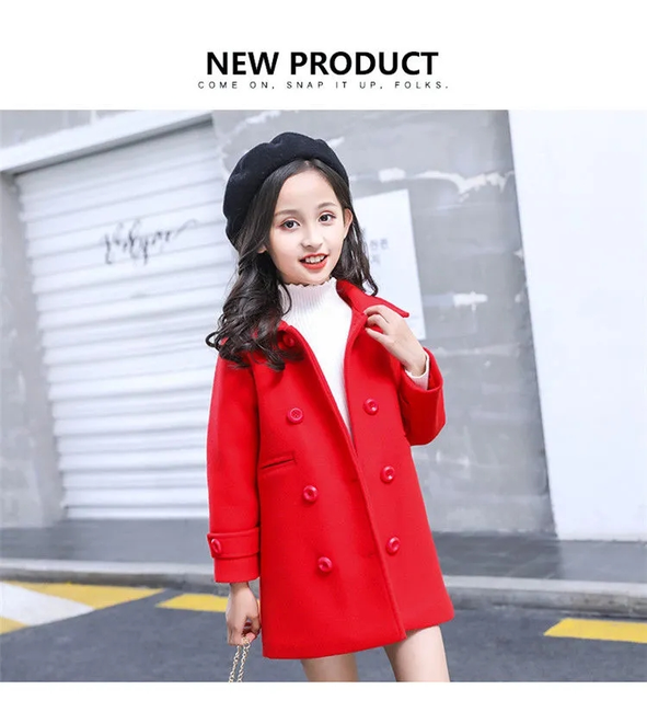 Dziewczęca wełniana kurtka zimowa - koreańska moda 2021, ocieplana, utrzymuje ciepło, podwójne zapięcie na piersi - Wianko - 15