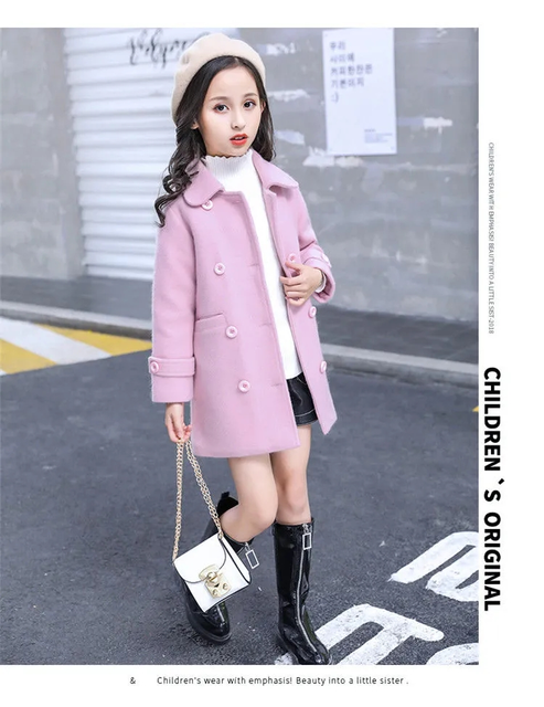 Dziewczęca wełniana kurtka zimowa - koreańska moda 2021, ocieplana, utrzymuje ciepło, podwójne zapięcie na piersi - Wianko - 11