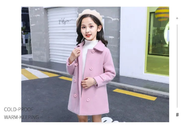 Dziewczęca wełniana kurtka zimowa - koreańska moda 2021, ocieplana, utrzymuje ciepło, podwójne zapięcie na piersi - Wianko - 3