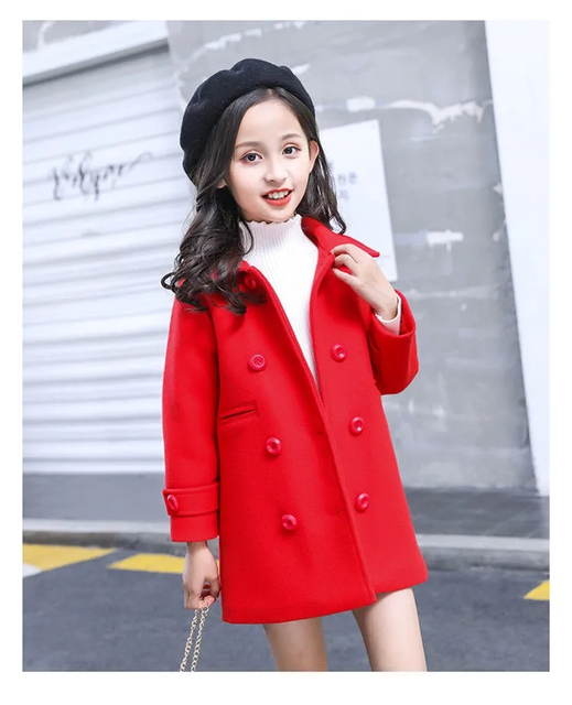 Dziewczęca wełniana kurtka zimowa - koreańska moda 2021, ocieplana, utrzymuje ciepło, podwójne zapięcie na piersi - Wianko - 17