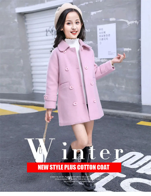 Dziewczęca wełniana kurtka zimowa - koreańska moda 2021, ocieplana, utrzymuje ciepło, podwójne zapięcie na piersi - Wianko - 1