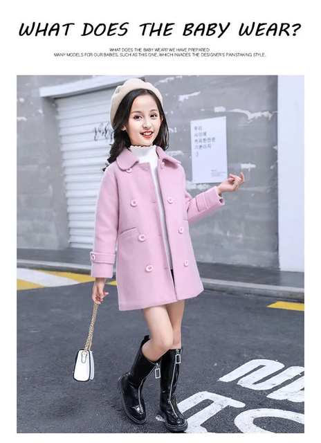 Dziewczęca wełniana kurtka zimowa - koreańska moda 2021, ocieplana, utrzymuje ciepło, podwójne zapięcie na piersi - Wianko - 13