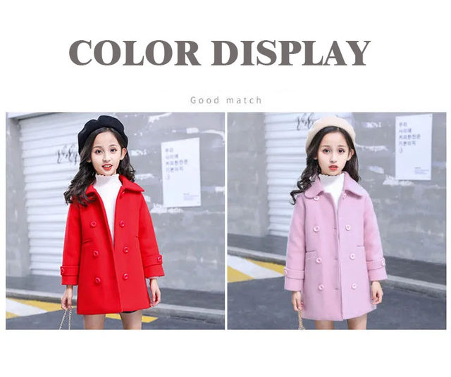 Dziewczęca wełniana kurtka zimowa - koreańska moda 2021, ocieplana, utrzymuje ciepło, podwójne zapięcie na piersi - Wianko - 9