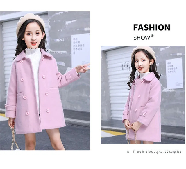 Dziewczęca wełniana kurtka zimowa - koreańska moda 2021, ocieplana, utrzymuje ciepło, podwójne zapięcie na piersi - Wianko - 12
