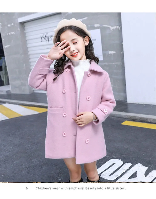 Dziewczęca wełniana kurtka zimowa - koreańska moda 2021, ocieplana, utrzymuje ciepło, podwójne zapięcie na piersi - Wianko - 14