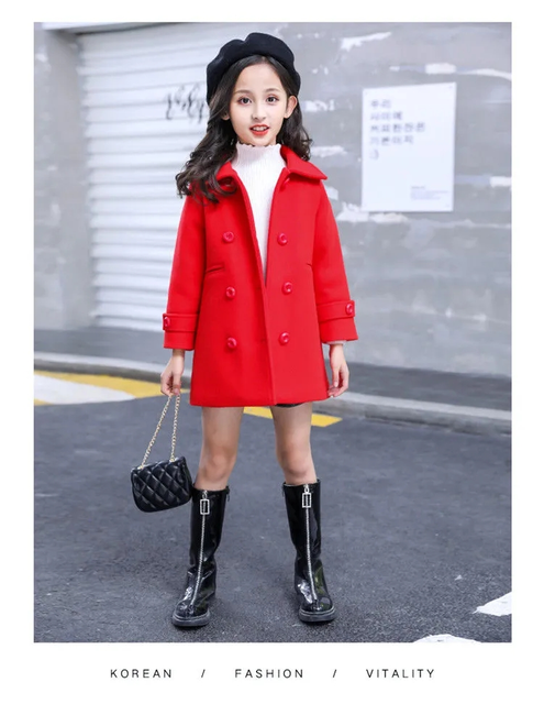 Dziewczęca wełniana kurtka zimowa - koreańska moda 2021, ocieplana, utrzymuje ciepło, podwójne zapięcie na piersi - Wianko - 16