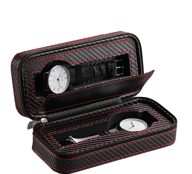 Eleganckie pudełko na zegarki podróżne z włókna węglowego PU Leather, 2/3 sloty - Wianko - 1