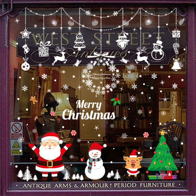 Zestaw naklejek ściankowych bożonarodzeniowych z dzwoneczkami, bałwanem, świętym Mikołajem i reniferem - dekoracje statyczne samoprzylepne na okna i ściany - Wianko - 12