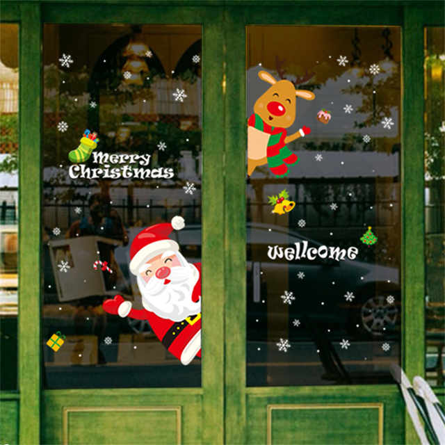 Zestaw naklejek ściankowych bożonarodzeniowych z dzwoneczkami, bałwanem, świętym Mikołajem i reniferem - dekoracje statyczne samoprzylepne na okna i ściany - Wianko - 3