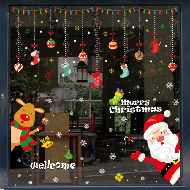 Zestaw naklejek ściankowych bożonarodzeniowych z dzwoneczkami, bałwanem, świętym Mikołajem i reniferem - dekoracje statyczne samoprzylepne na okna i ściany - Wianko - 11