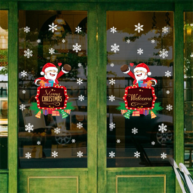 Zestaw naklejek ściankowych bożonarodzeniowych z dzwoneczkami, bałwanem, świętym Mikołajem i reniferem - dekoracje statyczne samoprzylepne na okna i ściany - Wianko - 4