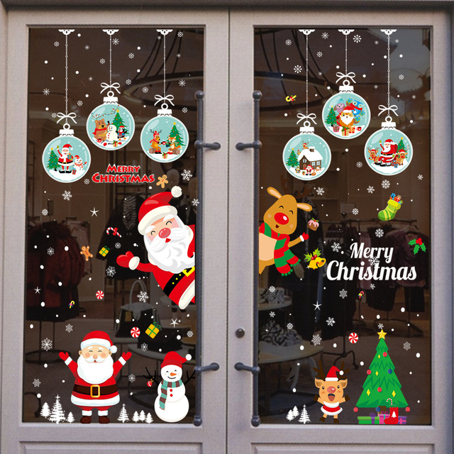 Zestaw naklejek ściankowych bożonarodzeniowych z dzwoneczkami, bałwanem, świętym Mikołajem i reniferem - dekoracje statyczne samoprzylepne na okna i ściany - Wianko - 15