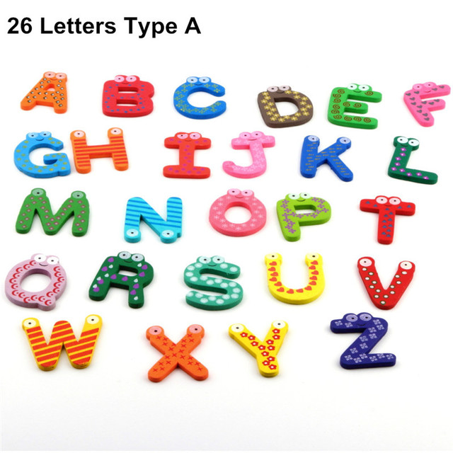 Drewniane litery A-Z i numery 0-9 w formie kolorowych magnesów na lodówkę do nauki alfabetu dla dzieci w motywie kreskówkowym - Wianko - 13