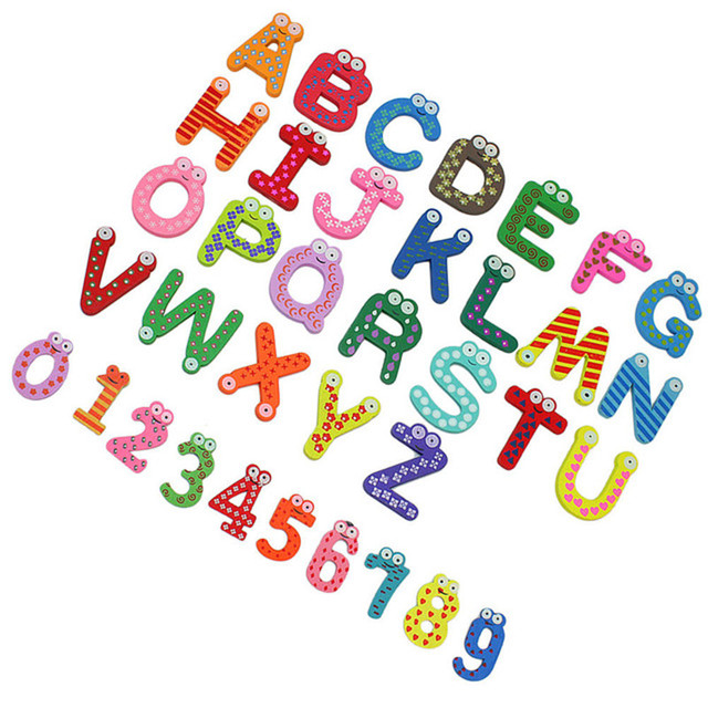 Drewniane litery A-Z i numery 0-9 w formie kolorowych magnesów na lodówkę do nauki alfabetu dla dzieci w motywie kreskówkowym - Wianko - 8