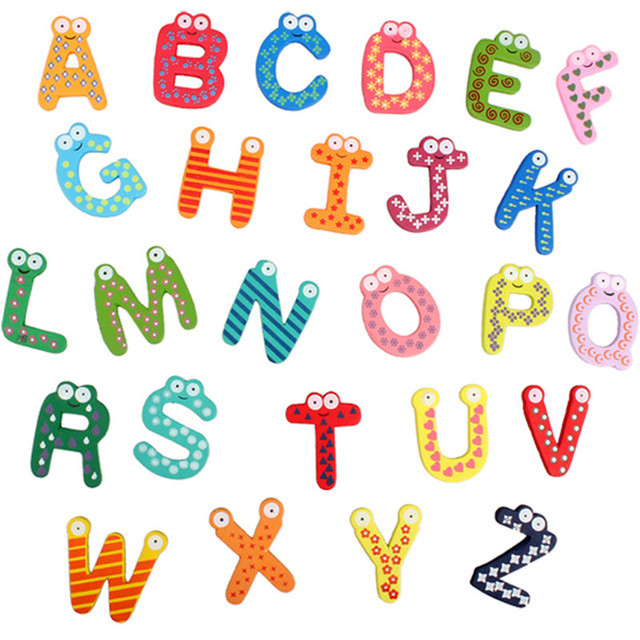 Drewniane litery A-Z i numery 0-9 w formie kolorowych magnesów na lodówkę do nauki alfabetu dla dzieci w motywie kreskówkowym - Wianko - 5