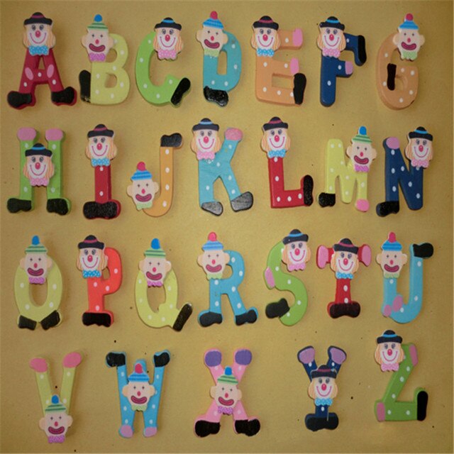 Drewniane litery A-Z i numery 0-9 w formie kolorowych magnesów na lodówkę do nauki alfabetu dla dzieci w motywie kreskówkowym - Wianko - 9