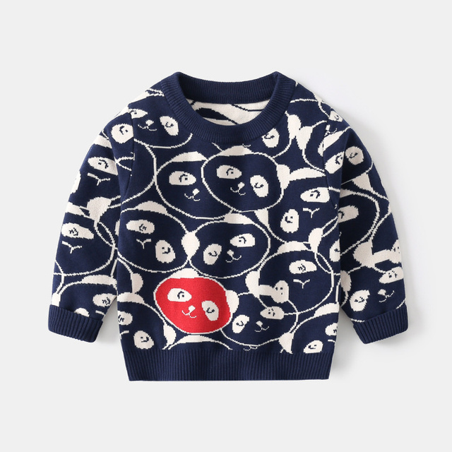 Sweter dla dzieci Mudkingdom z rysunkiem pandy i długim rękawem - jesienno-zimowy top z opuszczanymi ramionami - Wianko - 3