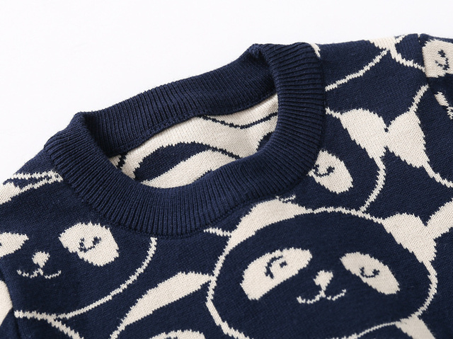 Sweter dla dzieci Mudkingdom z rysunkiem pandy i długim rękawem - jesienno-zimowy top z opuszczanymi ramionami - Wianko - 5