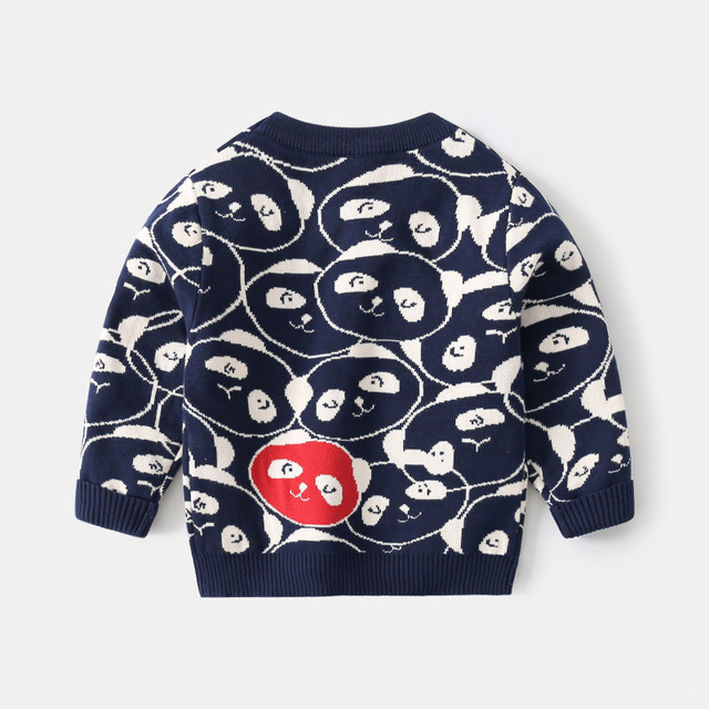 Sweter dla dzieci Mudkingdom z rysunkiem pandy i długim rękawem - jesienno-zimowy top z opuszczanymi ramionami - Wianko - 4