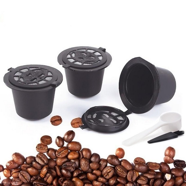 Kapsułka z kawą Nespresso wielokrotnego użytku (1/3/6 szt.) z kubkiem, łyżeczką i szczotką - czarna kapsułka do ponownego napełniania z filtrem do kawy - Wianko - 6