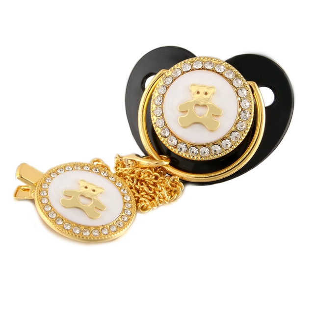 Najnowsza luksusowa złota korona z błyszczącym niedźwiedziem smoczek dla niemowląt z klipsem łańcucha - BPA bezpłatny, Chupeta 0-12 miesięcy - Wianko - 20