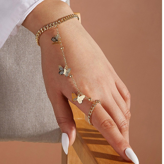 Bransoletka motyl z palcem na rękę dla kobiet estetyczna biżuteria - Lady Trendy 2021 - Wianko - 2