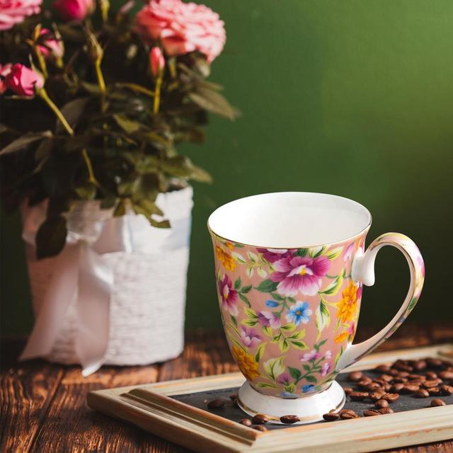 Kubek ceramiczny Vintage o dużej pojemności do napojów, kwiatowy wzór, uchwyt - Wianko - 14