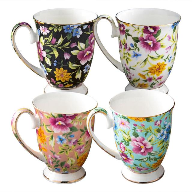 Kubek ceramiczny Vintage o dużej pojemności do napojów, kwiatowy wzór, uchwyt - Wianko - 1