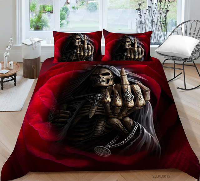 Zestaw pościeli 3D szkielet Halloween król - narzuta na kołdrę, pościel, poszewka na poduszkę - Wianko - 11