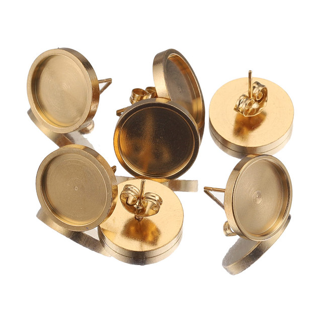 Zestaw 10 sztuk złotych płaskich stalowych kolczyków 6-12mm z ustawieniem dla żywicznych kamyków Cabochon - elementy biżuterii DIY - Wianko - 5