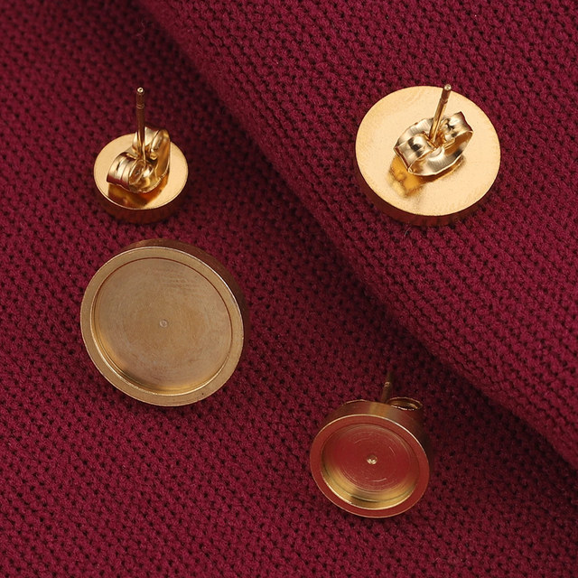 Zestaw 10 sztuk złotych płaskich stalowych kolczyków 6-12mm z ustawieniem dla żywicznych kamyków Cabochon - elementy biżuterii DIY - Wianko - 7