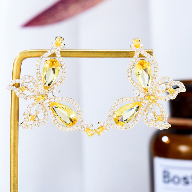Kolczyki GODKI Luxury Butterfly Cubic z cyrkonią; indian style, złote kolczyki na zaręczyny, biżuteria na przyjęcie - Wianko - 5