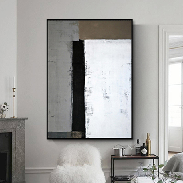 Wall Art z abstrakcyjną linią w nordyckich odcieniach czerni, bieli i szarości, na płótnie - idealne dekoracje do salonu i domu - Wianko - 13