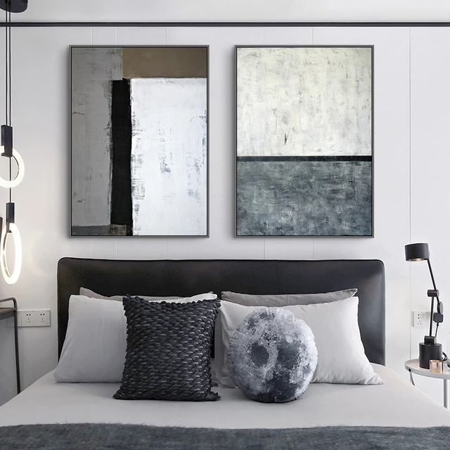 Wall Art z abstrakcyjną linią w nordyckich odcieniach czerni, bieli i szarości, na płótnie - idealne dekoracje do salonu i domu - Wianko - 3