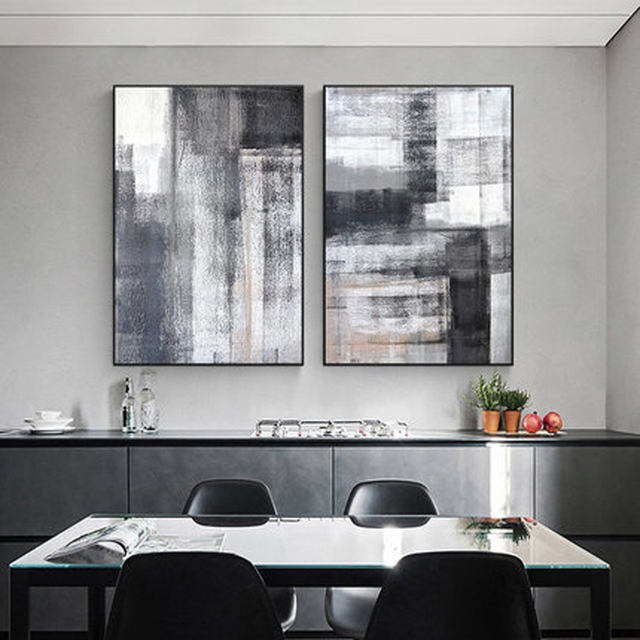 Wall Art z abstrakcyjną linią w nordyckich odcieniach czerni, bieli i szarości, na płótnie - idealne dekoracje do salonu i domu - Wianko - 9