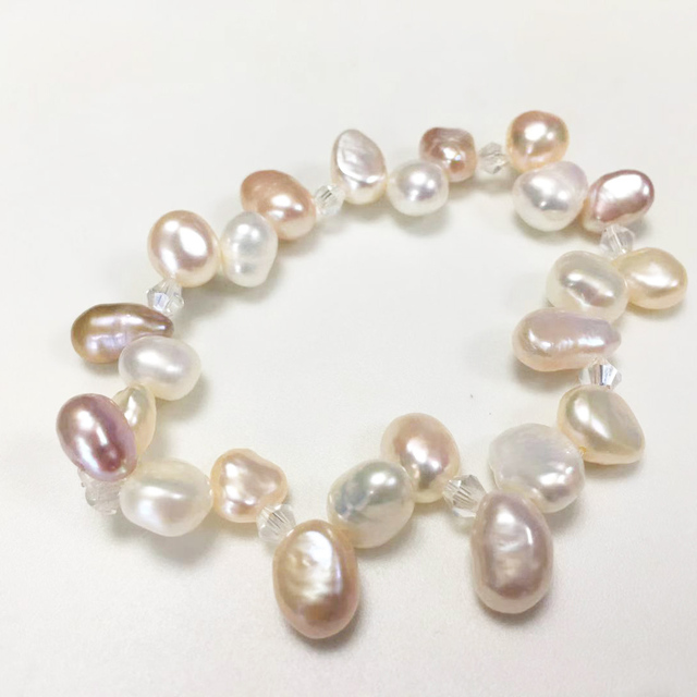 Słodkowodna perłowa bransoletka dla kobiet, biało-różowa-fioletowa, długość 18cm - Wianko - 3