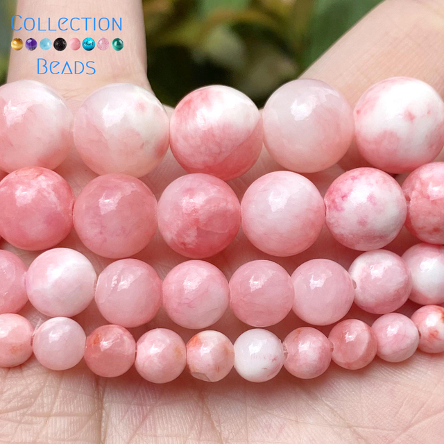 Naturalny kamień różowy biały perski Jades 6-12mm - zestaw koralików do tworzenia bransoletek - Wianko - 2
