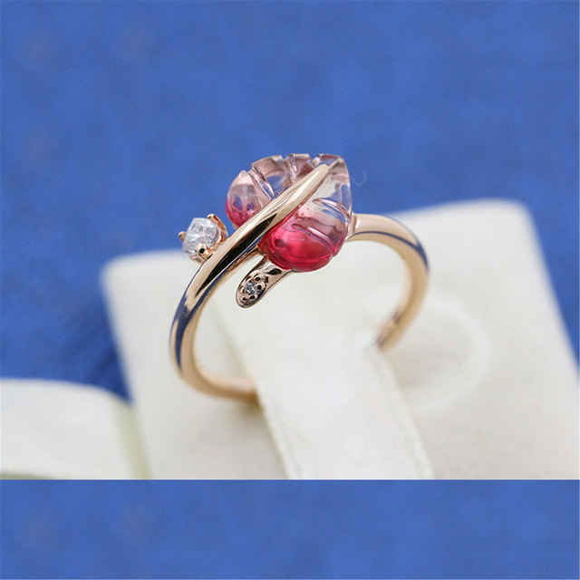 Różowy pierścionek z pozłacanym różowym szkłem Murano w kształcie liści - Wianko - 2
