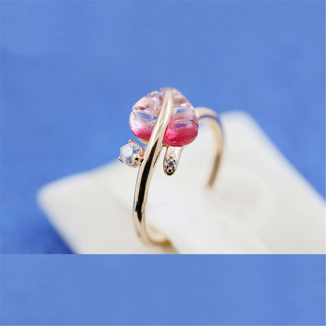 Różowy pierścionek z pozłacanym różowym szkłem Murano w kształcie liści - Wianko - 1