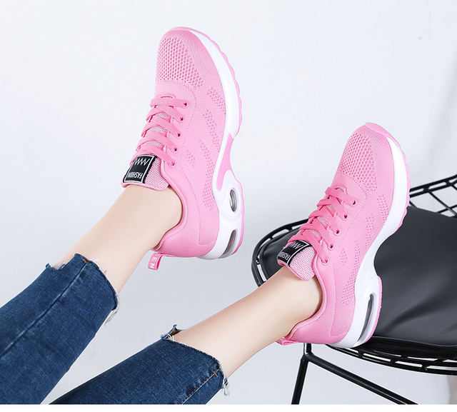 Damskie lekkie buty sportowe z gumową podeszwą do podróży w stylu sneakersów z oddychającą siatką, komfortową wkładką i poduszką powietrzną - Wianko - 8