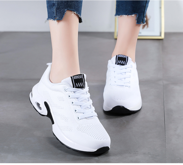 Damskie lekkie buty sportowe z gumową podeszwą do podróży w stylu sneakersów z oddychającą siatką, komfortową wkładką i poduszką powietrzną - Wianko - 10