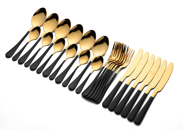 Zestaw obiadowy czarnej zastawy stołowej: 24 sztuki stalowych łyżek, widelców i noży ze stali nierdzewnej Dropshipping 2020 - Wianko - 10